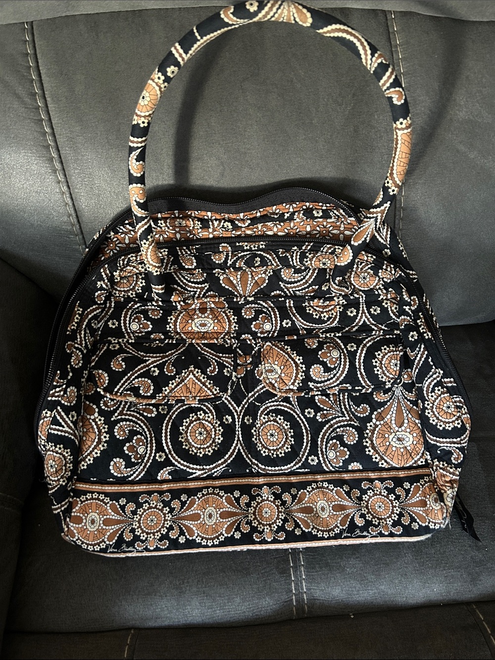 Vera Bradley Black Quilted Tote with Tan Paisley Print